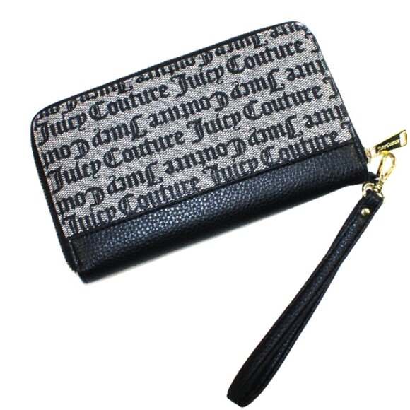 Juicy Couture Signature Logo Scripted Gray Black Multi Pocket Wristlet Wallet - Picture 4 of 5